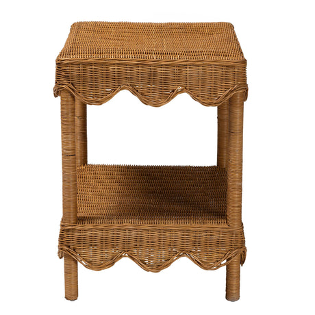 Olleria Bohemian Light Honey Scalloped Rattan Side Table by Wicker Fair