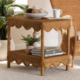 Olleria Bohemian Light Honey Scalloped Rattan Side Table by Wicker Fair