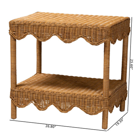Olleria Bohemian Light Honey Scalloped Rattan Side Table by Wicker Fair