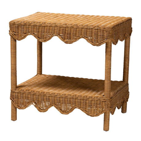 Olleria Bohemian Light Honey Scalloped Rattan Side Table by Wicker Fair