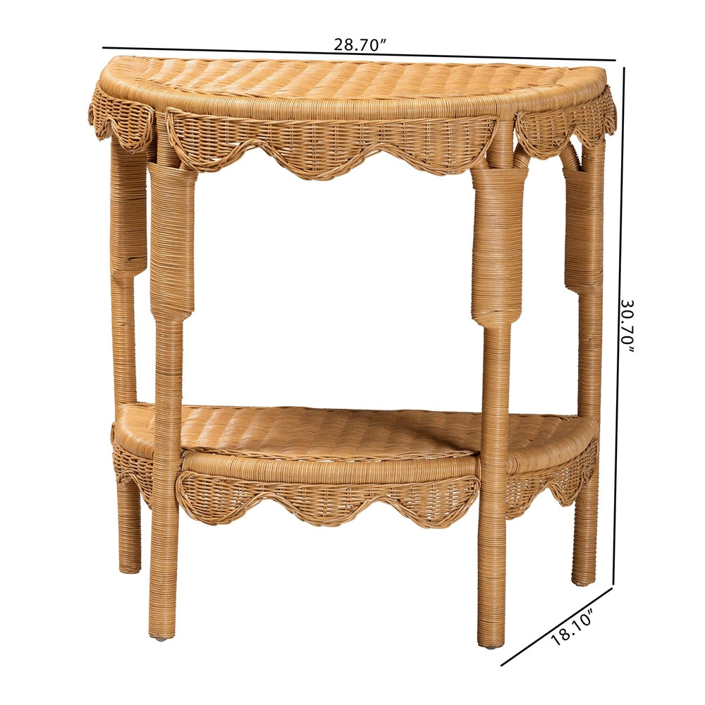 Raisley Bohemian Scallop Light Honey Rattan Console Table by Wicker Fair