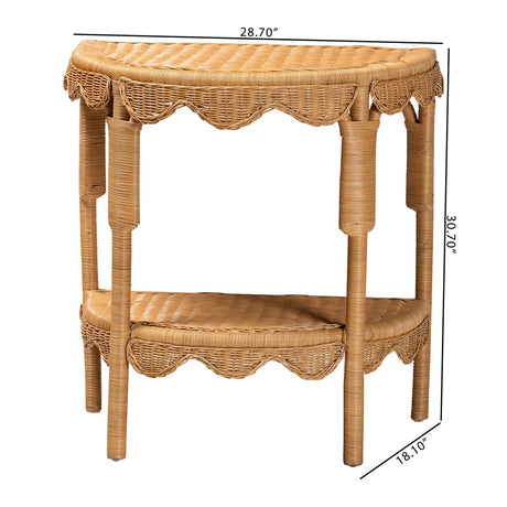 Raisley Bohemian Scallop Light Honey Rattan Console Table by Wicker Fair