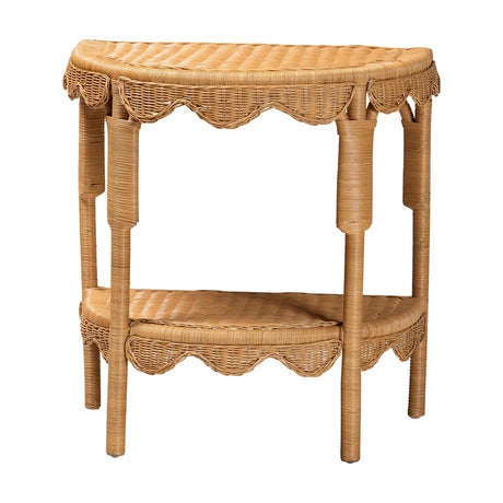 Raisley Bohemian Scallop Light Honey Rattan Console Table by Wicker Fair