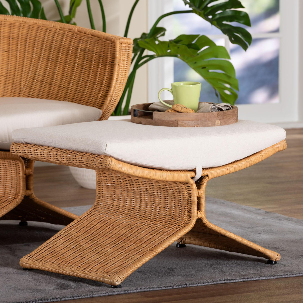 Seya Natural Rattan Footstool by Wicker Fair