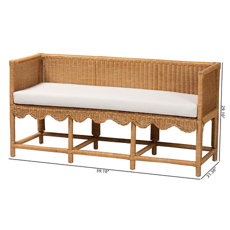 Leranay Bohemian Scallop Light Honey Rattan Accent Bench by Wicker Fair