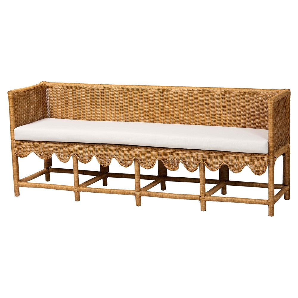 Reranay Bohemian Scallop Light Honey Rattan Long Dining Bench by Wicker Fair
