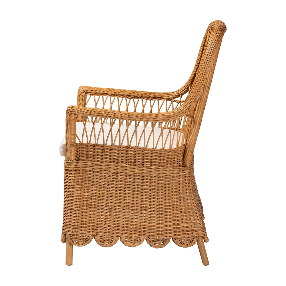 Leresa Bohemian Light Honey Scalloped Rattan Arm Chair by Wicker Fair
