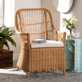 Leresa Bohemian Light Honey Scalloped Rattan Arm Chair by Wicker Fair