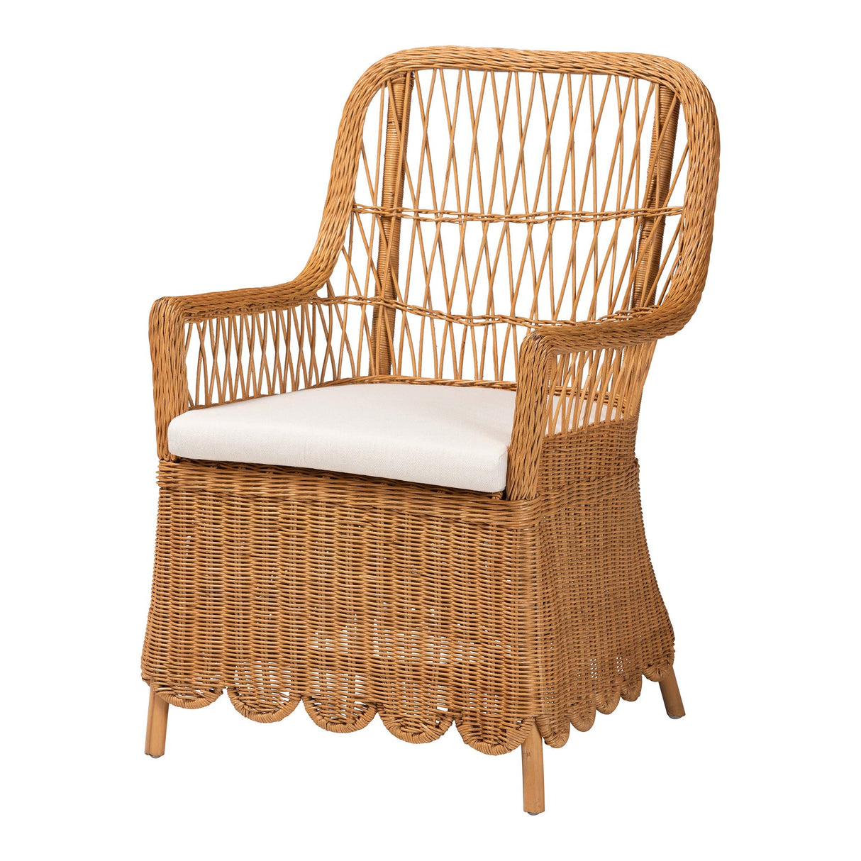 Leresa Bohemian Light Honey Scalloped Rattan Arm Chair by Wicker Fair