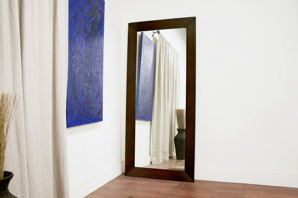 Doniea Dark Brown Wood Frame Modern Mirror by Wicker Fair