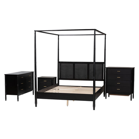 Marisela 4-Piece Black King Bedroom Set by Wicker Fair