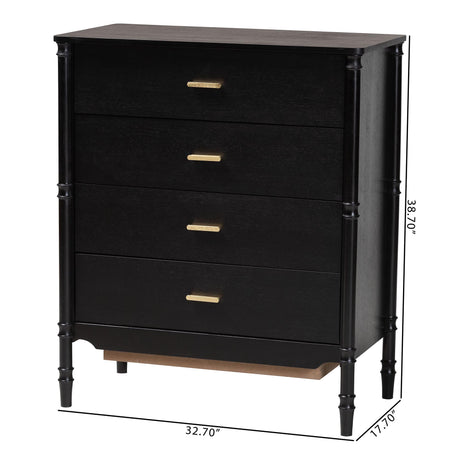 Marisela Black Wood Chest of Drawers by Wicker Fair
