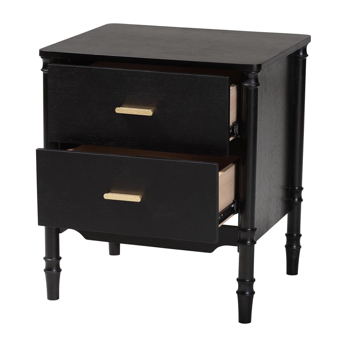 Marisela Black Wood Nightstand by Wicker Fair
