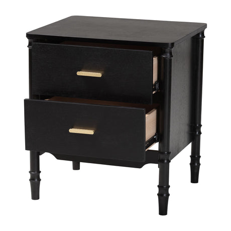 Marisela Black Wood Nightstand by Wicker Fair