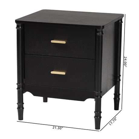 Marisela Black Wood Nightstand by Wicker Fair