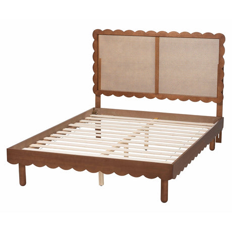 Orianthe Scalloped Platform Bed with Woven Rattan Headboard by Wicker Fair
