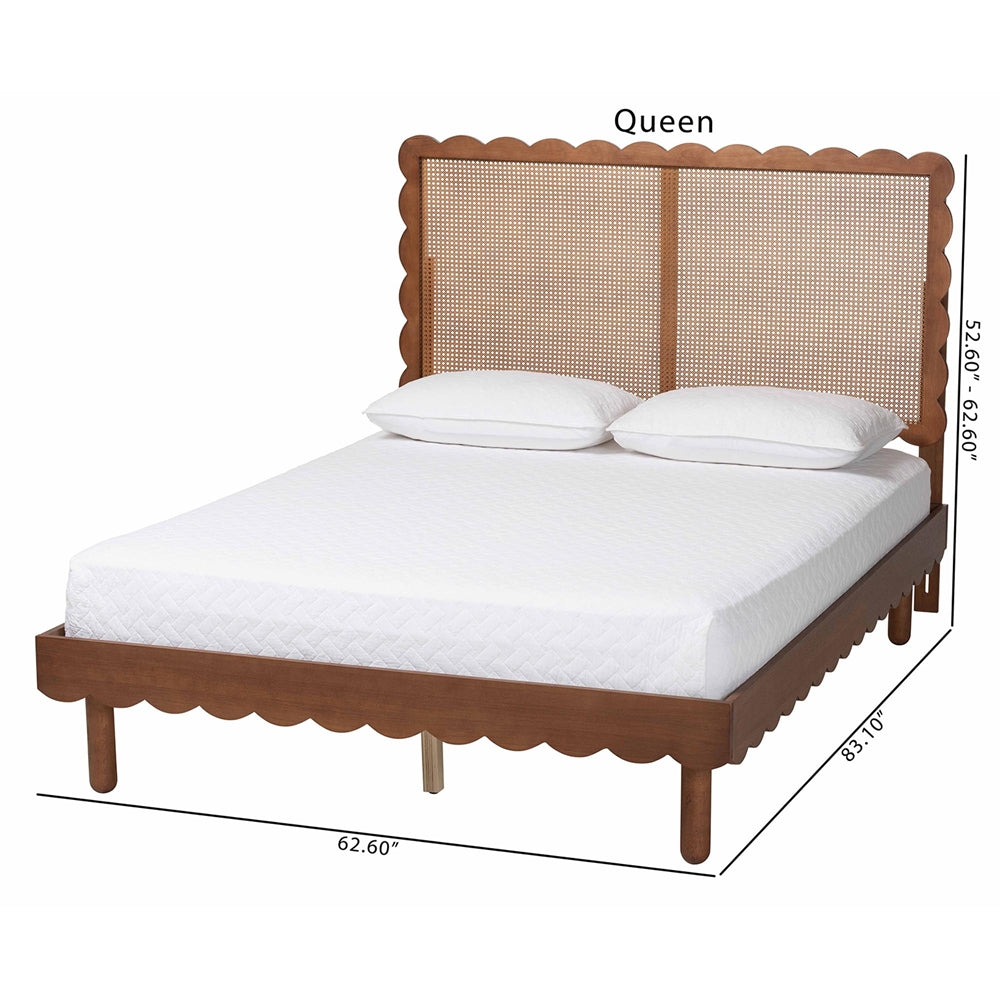 Orianthe Scalloped Platform Bed with Woven Rattan Headboard by Wicker Fair