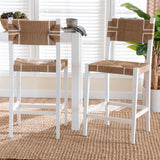 Wicker Fair Beachside (Set of 2) Rattan and White Wood Barstools