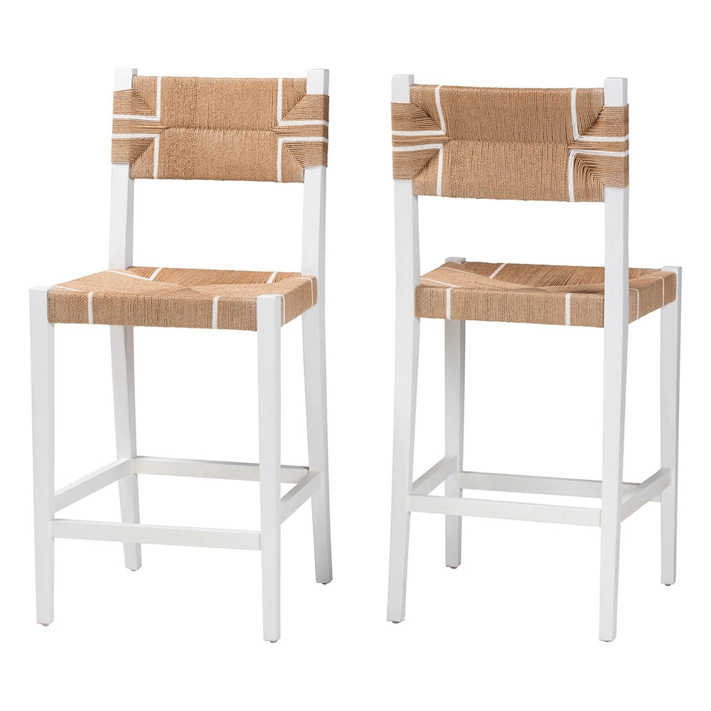 Wicker Fair Beachside (Set of 2) Rattan and White Wood Barstools