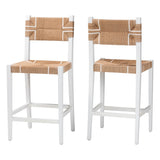 Wicker Fair Beachside (Set of 2) Rattan and White Wood Barstools