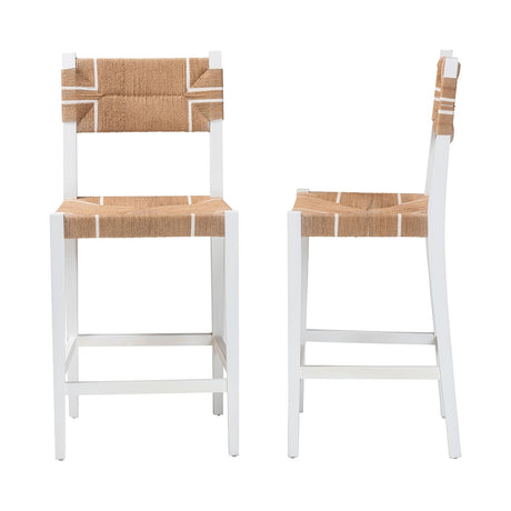 Wicker Fair Beachside (Set of 2) Rattan and White Wood Barstools