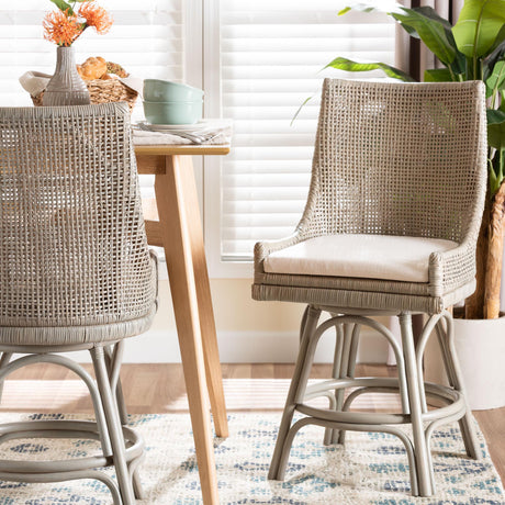 Moors Swivel Rattan Counter Stool with Cushion by Wicker Fair