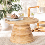 Aella Modern Bohemian Natural Rattan and Mahogany Wood Coffee Table by Wicker Fair