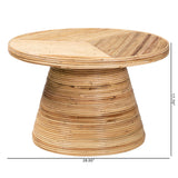 Aella Modern Bohemian Natural Rattan and Mahogany Wood Coffee Table by Wicker Fair