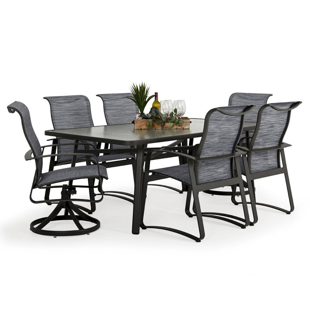 Big Falls Outdoor 7 Piece Sling Dining Set with Glass Top Model Big-Falls-Sling-7PC-Dining-Glass