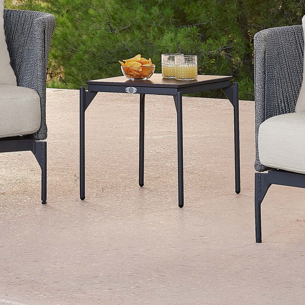 Boston Outdoor Side Table with Glass Model 24155-CMA-GL by Skyline Design