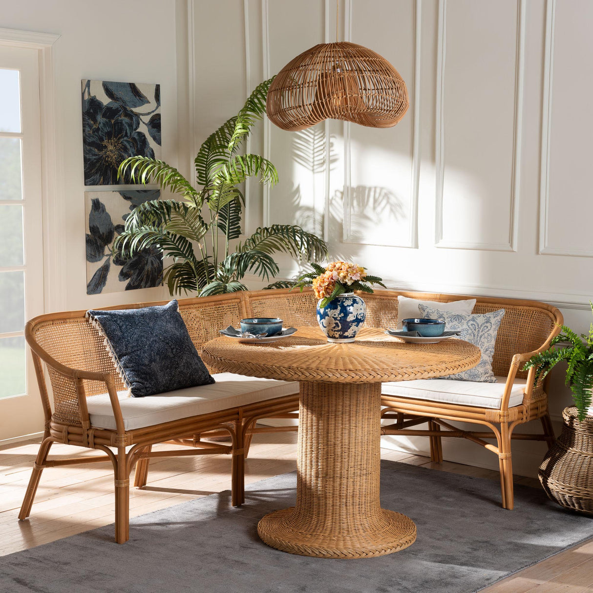 Sara 3-Piece Natural Rattan Dining Nook Set by Wicker Fair