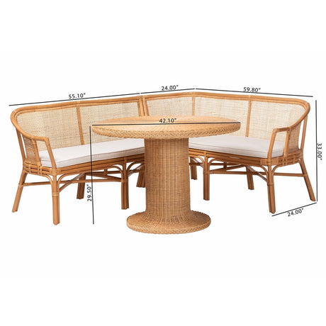 Sara 3-Piece Natural Rattan Dining Nook Set by Wicker Fair