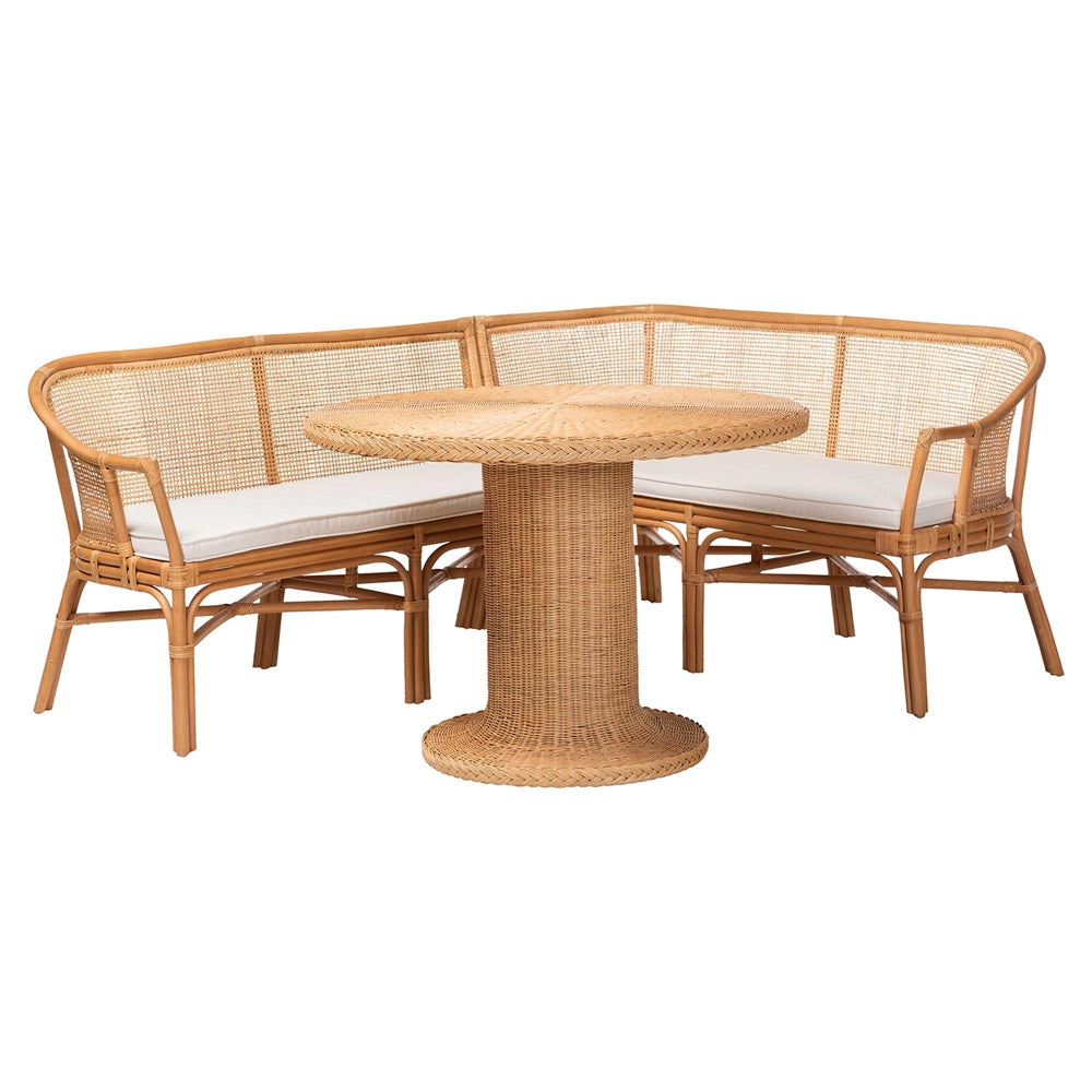 Sara 3-Piece Natural Rattan Dining Nook Set by Wicker Fair