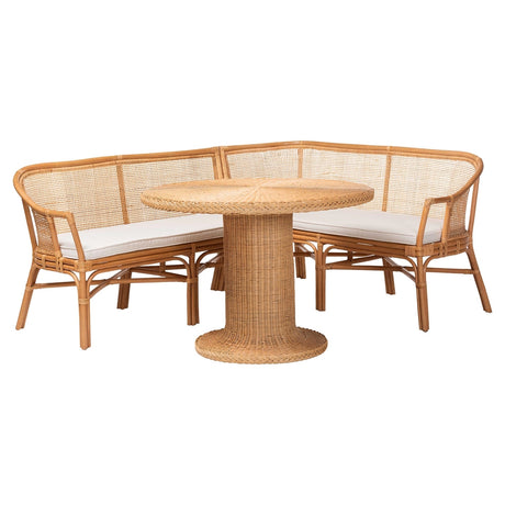 Sara 3-Piece Natural Rattan Dining Nook Set by Wicker Fair