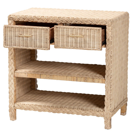 Ranica Japandi Sun Bleached Rattan 2-Drawer Console Table by Wicker Fair