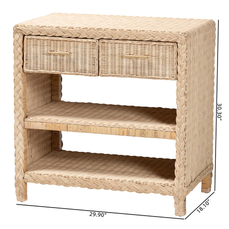 Ranica Japandi Sun Bleached Rattan 2-Drawer Console Table by Wicker Fair