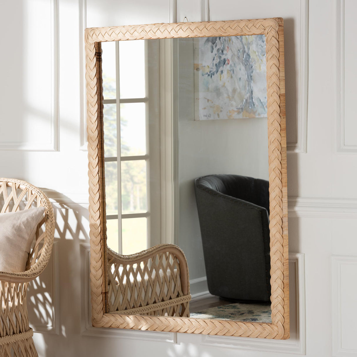 Ranica Japandi Sun Bleached Rattan Wall Mirror by Wicker Fair