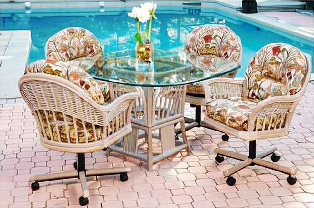 Bridgeport Rattan 6 Pc Swivel-Tilt Caster Dining Set in Rustic Driftwood
