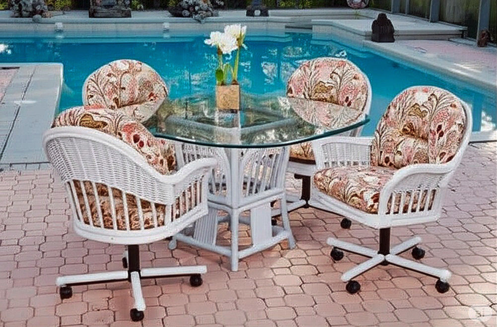 Bridgeport Rattan 6 Pc Swivel-Tilt Caster Dining Set in Washed Linen Finish
