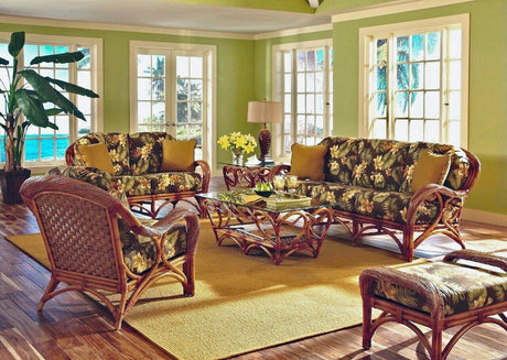 Caneel Bay Rattan 3 Pc Set includes Sofa – End Table – Coffee Table CB-3PCSET – Choice of Cushions Made in the USA