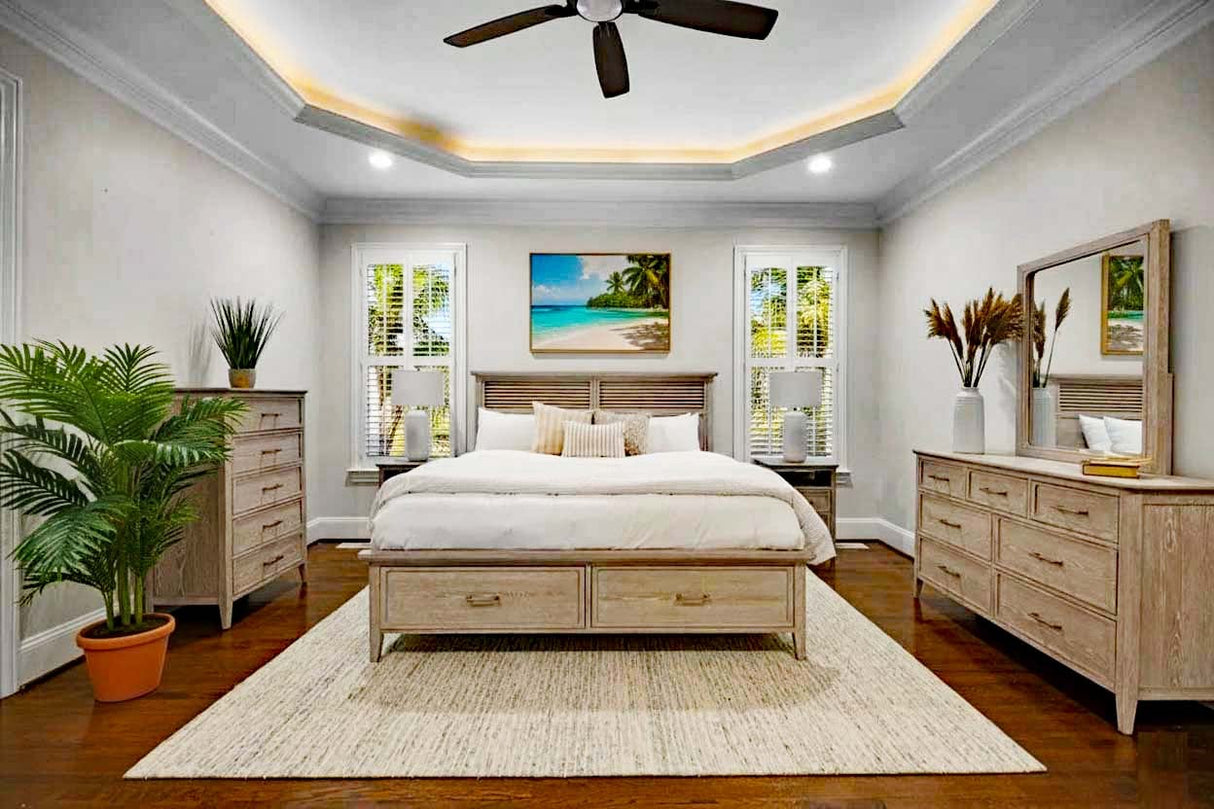 Cape May 6 Pc Bedroom Set with Storage Queen Bed Model B622QBED-STORAGE-6PCSET-DRIFTWOOD By Seawinds Trading