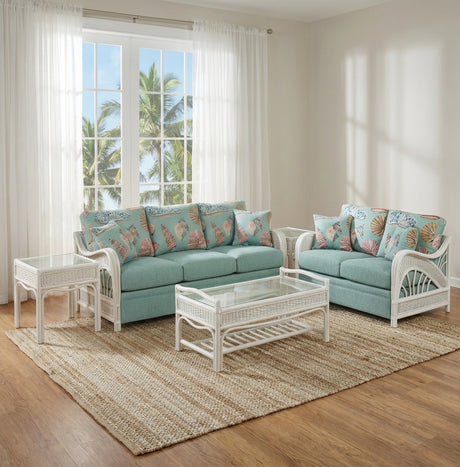 Captiva Rattan and Wicker Twin or Full Sleeper Loveseat in Whitewash Finish by Stanley Chair Model 802-IS-WHT