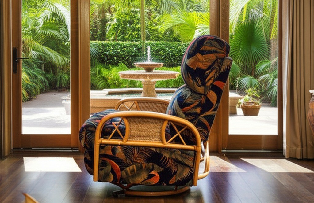 Captiva Rattan and Wicker Recliner with Custom Finish and Fabric by Stanley Chair Model 122