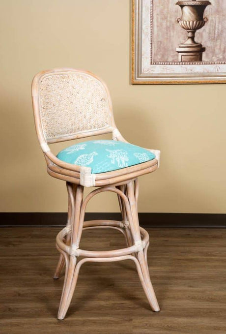 Cayman Rattan Armless Barstool and Counterstool by Alexander and Sheriden with Cushions Made in USA