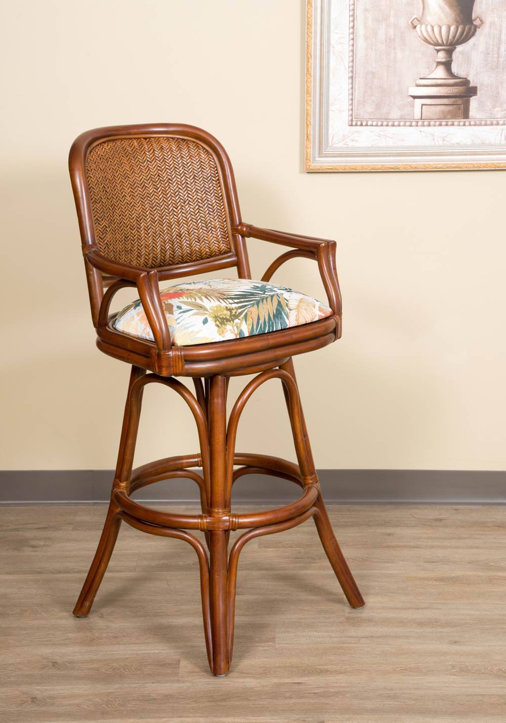 Cayman Rattan Barstool or Counterstool with Arms by Alexander and Sheriden