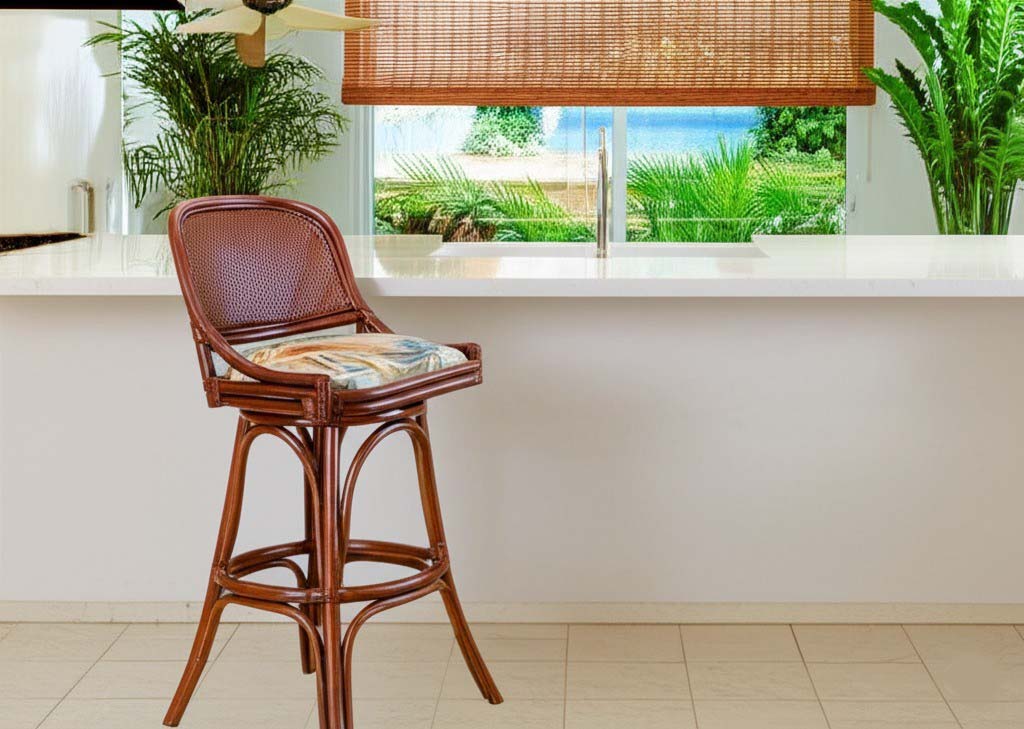 Cayman Rattan Armless Barstool and Counterstool by Alexander and Sheriden with Cushions Made in USA