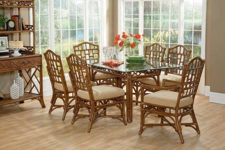 Chippendale Rattan Rectangle Dining Table Glass Top 970-076 by Braxton Culler