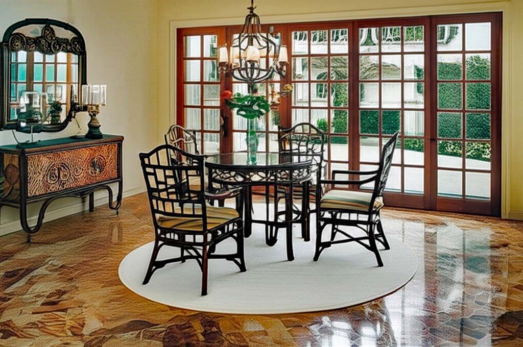 Chippendale Rattan Wicker 6 Pc Dining Set w/ 48 Inch Round Wood Top by Braxton Culler