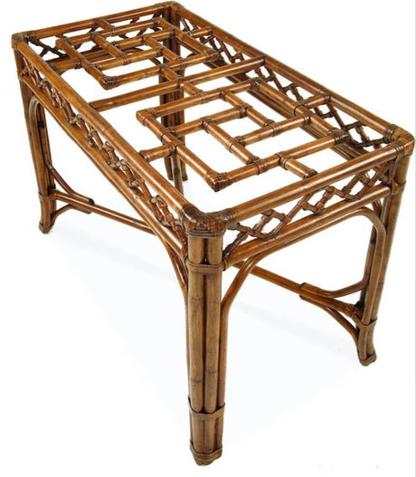 Chippendale Rattan Rectangle Dining Table Glass Top 970-076 by Braxton Culler