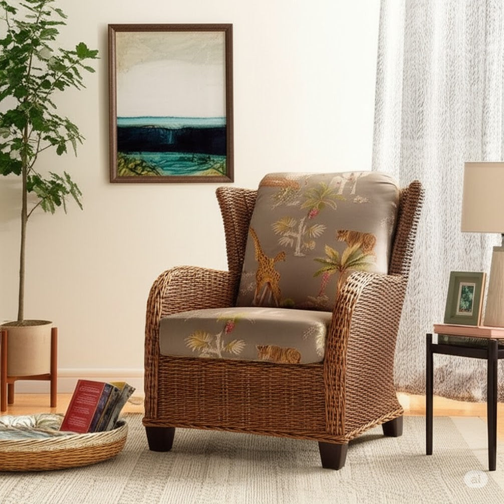 Clarissa Rattan Wingback Lounge Chair CZ-01 by Designer Wicker Tribor